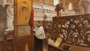 Luigi Serra, Organista di Santa Maria della Vittoria a Roma, 1879, olio su tela, 51,5 x 89 cm. Collezione privata (courtesy Galleria Artifigurative Crespellano)